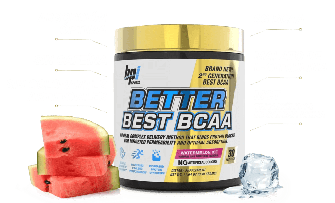 bote BPI BETTER BEST BCAA, absoricón óptima, sin cafeína, sin colorantes artificiales, 6g de BCAA, Malato de L-Citrulina, MCT
